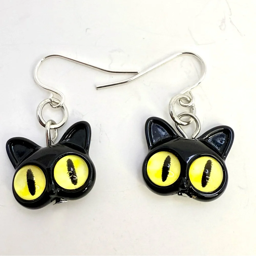 Hand crafted Black Cat Earrings